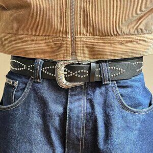 vintage style black american western studded design belt